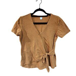 Old Navy Womens XS Brown V-Neck Wrap Tie Short Sleeve Top